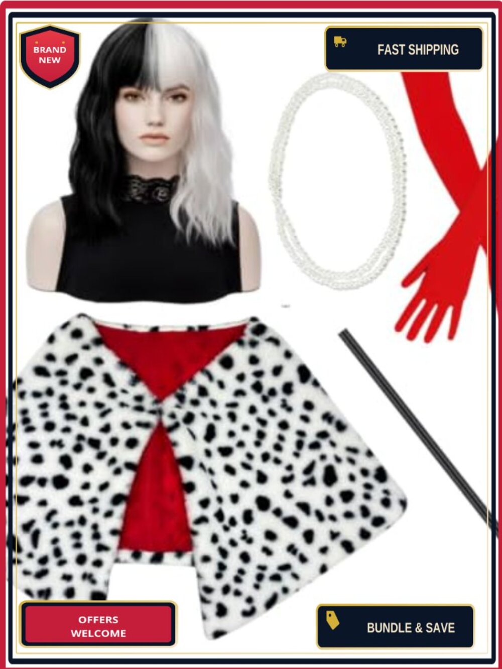 6-Piece 1920s Cosplay Costume Set: Bob Wig, Faux Fur Shawl & Accessories